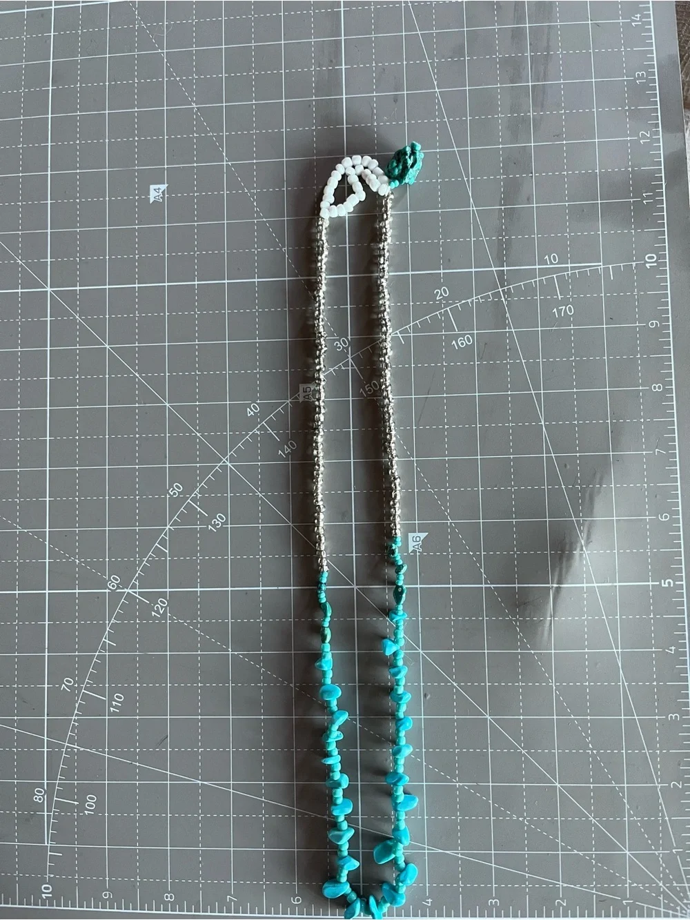 Handmade Kingman necklace 24” turquoise clasp silver seed beads one of a kind 💙